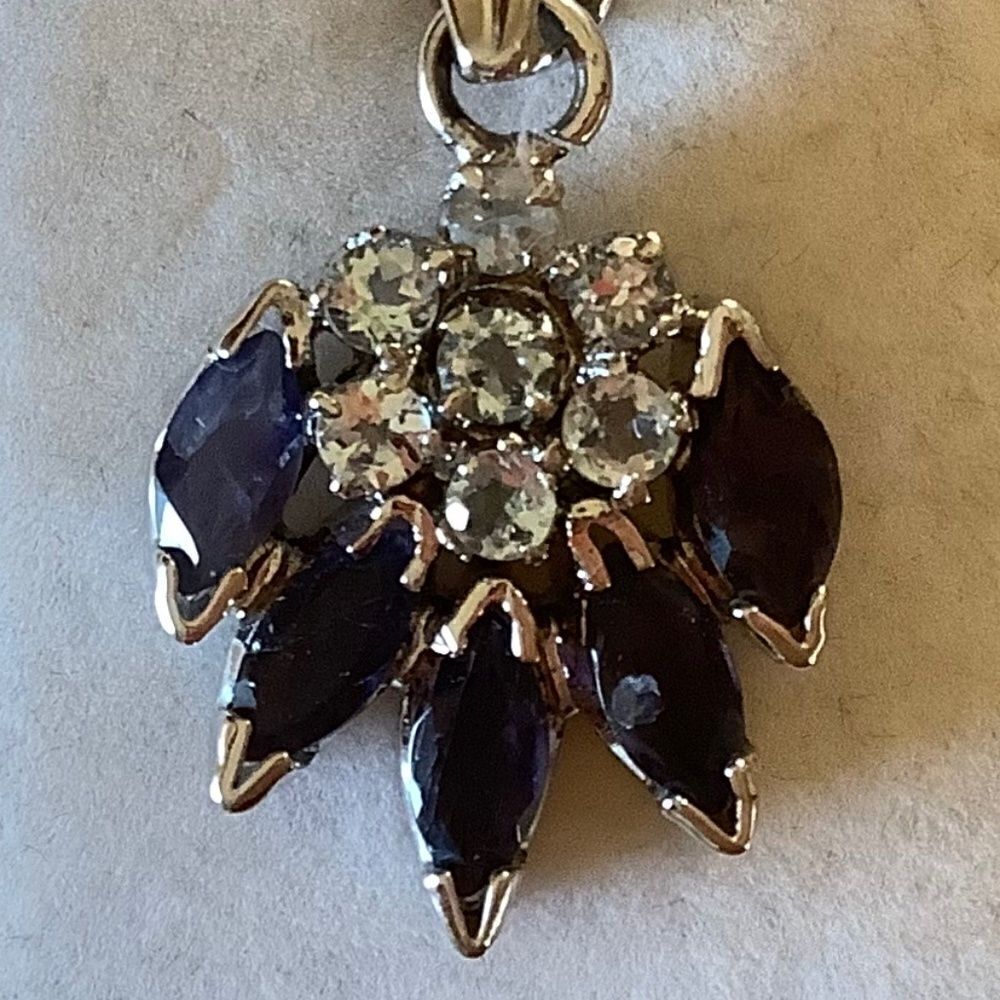 NWOT sterling SILVER TANZANITE/BLUE TOPAZ FLORAL PENDANT - Picture 3 of 11